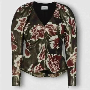 Tanya Taylor Cameron top zip Sleeve Top Blouse Black red NWT SZ  4